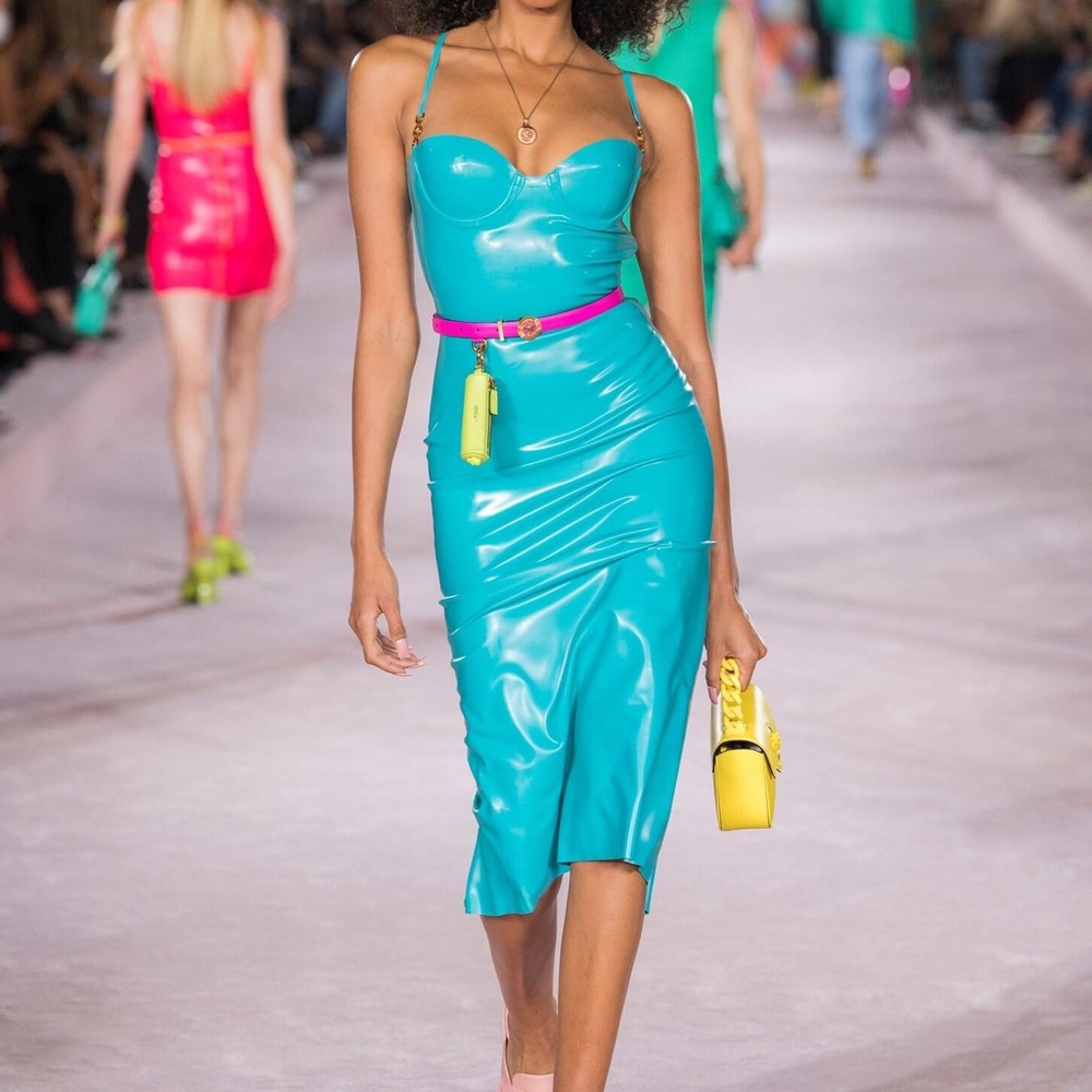 Authentic Versace Latex Body-Con Midi Dress - Picture 7 of 8